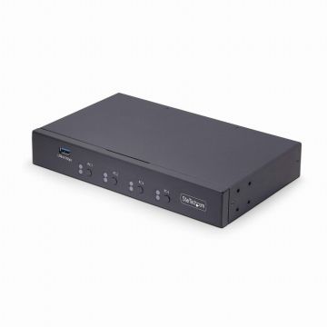 StarTech.com 4-Port KM Switch met Mouse Switching, USB Switch voor Toetsenbord/Muis, 3.5mm/USB Audio, Randapparatuur delen voor 4 Computers, TAA Compliant